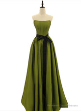 A-line Satin Green Long Party Dress Formal Dress, Green Long Evening Dress Prom Dress